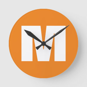 Reloj Redondo Mediano Letra inicial monograma estilo moderno Naranja bla