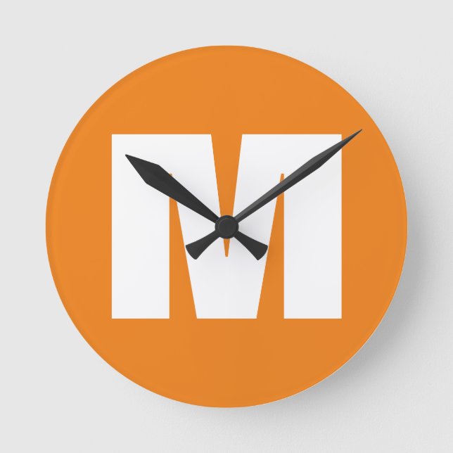 Reloj Redondo Mediano Letra inicial monograma estilo moderno Naranja bla (Anverso)