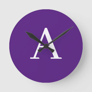Reloj Redondo Mediano Letra inicial monograma estilo moderno púrpura