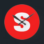 Reloj Redondo Mediano Letra inicial monograma estilo moderno rojo blanco<br><div class="desc">¿Desea poseer un producto con las iniciales de su nombre? Es muy sencillo,  estético y atractivo.</div>