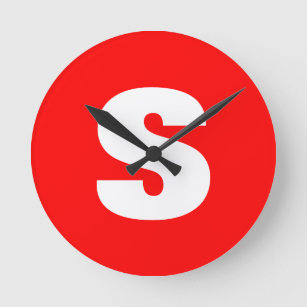 Reloj Redondo Mediano Letra inicial monograma estilo moderno rojo blanco