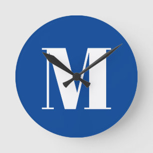 Reloj Redondo Mediano Letra profunda azul inicial monograma moderno esti