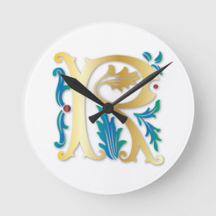 Reloj Redondo Mediano Letra R Monograma Fleur de lis