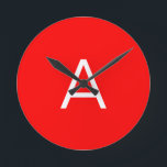 Reloj Redondo Mediano Letra roja monograma inicial profesional<br><div class="desc">Esta plantilla se puede personalizar para satisfacer todas las ocupaciones personales.</div>