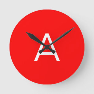 Reloj Redondo Mediano Letra roja monograma inicial profesional