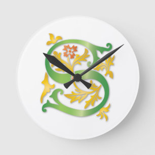 Reloj Redondo Mediano Letra S Monograma Fleur de lis