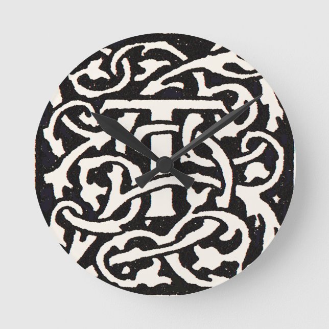 Reloj Redondo Mediano Letra vintage monograma T Art Nouveau (Anverso)