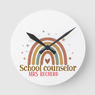 Reloj Redondo Mediano Letrero de Consejero Escolar Boho Terroso Arcoíris