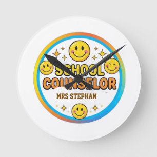 Reloj Redondo Mediano Letrero de Consejero Escolar de Cara Sonriente Edi