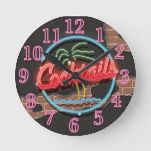 Reloj Redondo Mediano Letrero de neón de discoteca Cocktails
