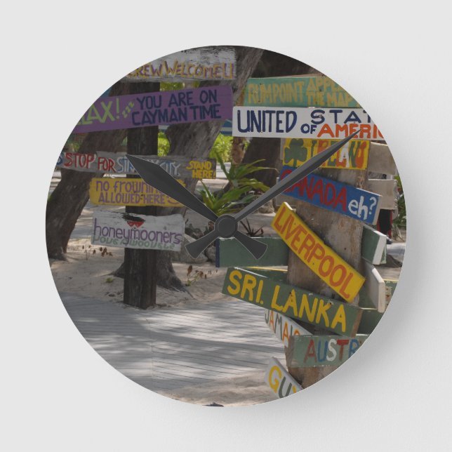 Reloj Redondo Mediano Letrero Rum Point Grand Cayman (Anverso)