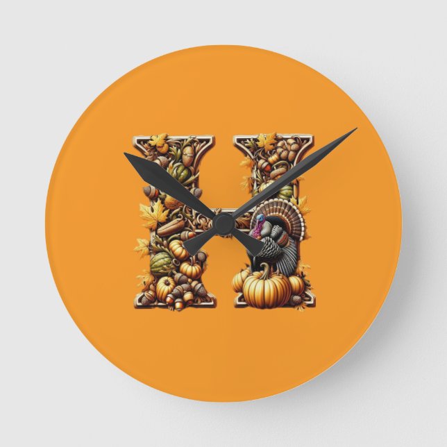 Reloj Redondo Mediano Letter H Thanksgiving gift style  (Anverso)