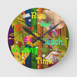 Reloj Redondo Mediano Levántate y Brilla Playa Tropical Verano Sol Diver