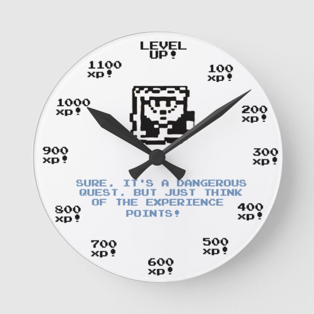 Reloj Redondo Mediano "Level up!" retro gaming RPG clock (Anverso)