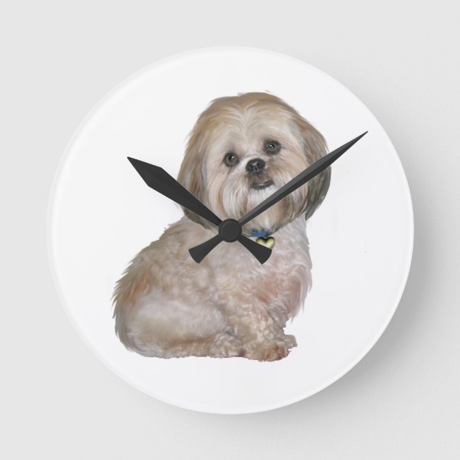 Reloj Redondo Mediano Lhasa Apso (A) - dorado / crema (Anverso)