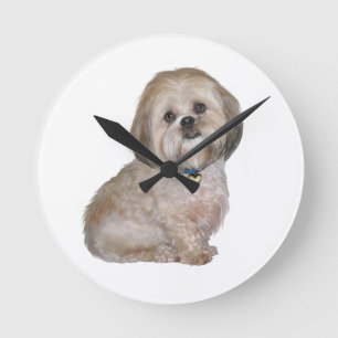 Reloj Redondo Mediano Lhasa Apso (A) - dorado / crema