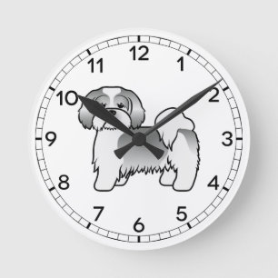Reloj Redondo Mediano Lhasa Apso Cute De Plata Y Blanco Perro De Caricat