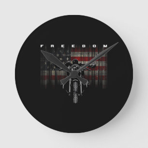 Reloj Redondo Mediano Libertad para motocicletas con bandera estadounide