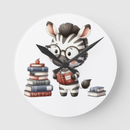 Reloj Redondo Mediano Libros de lectura de cebra.
