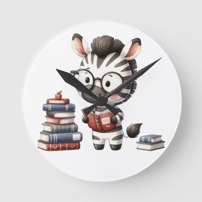 Reloj Redondo Mediano Libros de lectura de cebra. (Anverso)
