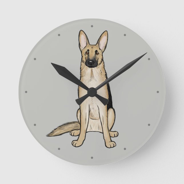 Reloj Redondo Mediano Ligero Tan Pastor Alemán | Mascota de arte (Anverso)