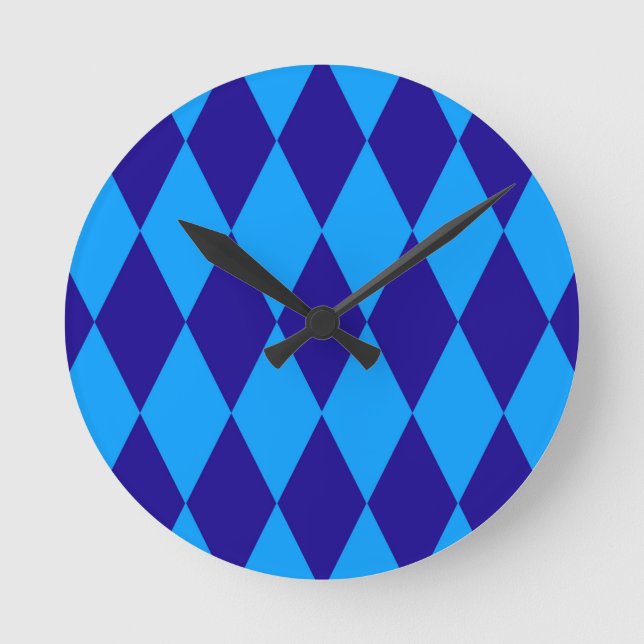 Reloj Redondo Mediano Light and Dark Blue Harlequin Diamonds Checkers  (Anverso)