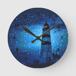 Reloj Redondo Mediano Lighthouse a rainy blue dark night nautical