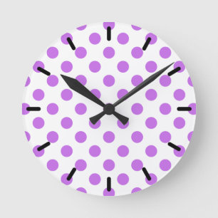 Reloj Redondo Mediano Lila y lunares blancos
