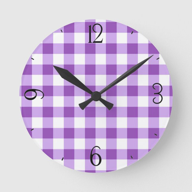 Reloj Redondo Mediano Lilac Gingham Clock (Anverso)
