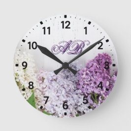 Reloj Redondo Mediano Lilac Monogram Wall Clock | Personalized Floral
