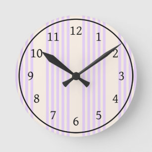 Reloj Redondo Mediano Lilac púrpura y beige cinco rayas patrón