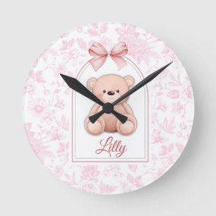 Reloj Redondo Mediano Lilly Diseño de guardería de osito rosado person