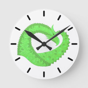 Reloj Redondo Mediano Lime dragón de corazón verde sobre blanco
