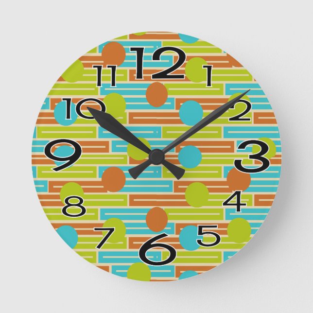 Reloj Redondo Mediano Lime Green, Cinnamon Brown, Turquesa Rectángulos (Anverso)
