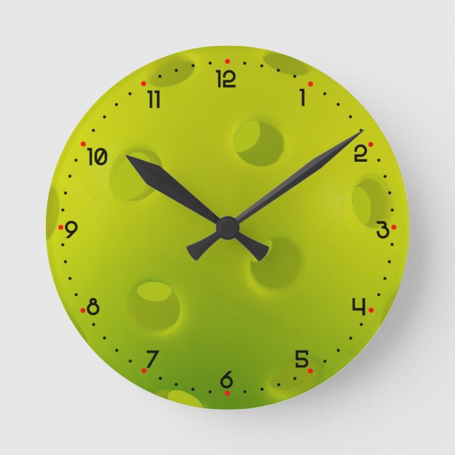 Reloj Redondo Mediano Lime green real pickleball  round clock (Anverso)