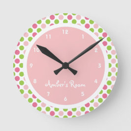 Reloj Redondo Mediano Lime & Pink Polka Dot Kid's Bedroom