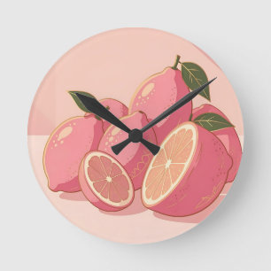 Reloj Redondo Mediano Limón Rosa Moderno Femenino Cítrico