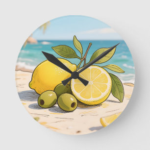 Reloj Redondo Mediano Limon Soleado Oliva Fresco de la Costa