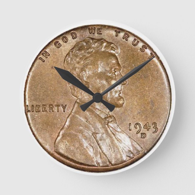Reloj Redondo Mediano Lincoln Head Copper Penny 1943 (Anverso)