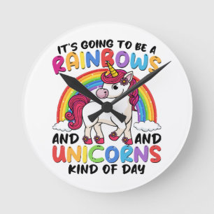 Reloj Redondo Mediano Lindo Arcoíris de Unicornio Divertido