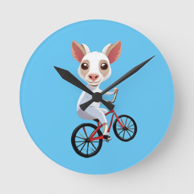 Reloj Redondo Mediano Lindo cabrito blanco en una bicicleta (Anverso)