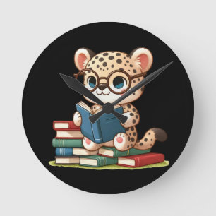 Reloj Redondo Mediano Lindo leopardo leyendo