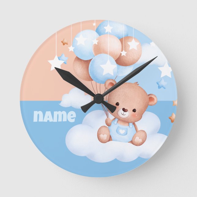 Reloj Redondo Mediano lindo oso bebé personalizado (Anverso)