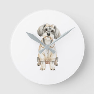Reloj Redondo Mediano Lindo perro schnauzer de orejas largas