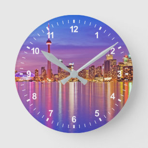Reloj Redondo Mediano Línea aérea de Toronto al atardecer