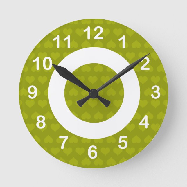 Reloj Redondo Mediano Línea de corazones-verde Celery (Anverso)