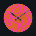 Reloj Redondo Mediano Líneas Abstractas Modernas De Mediados Del Siglo N<br><div class="desc">Pinceles abstractos - formas abstractas en naranja quemado y rosa caliente.</div>