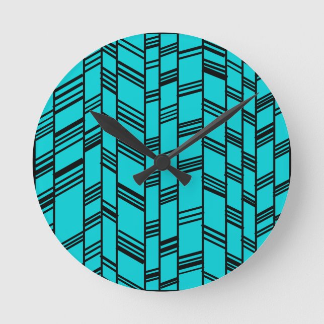 Reloj Redondo Mediano Líneas azul Art Deco  (Anverso)