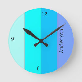 Reloj Redondo Mediano Líneas de color azul neón con nombre