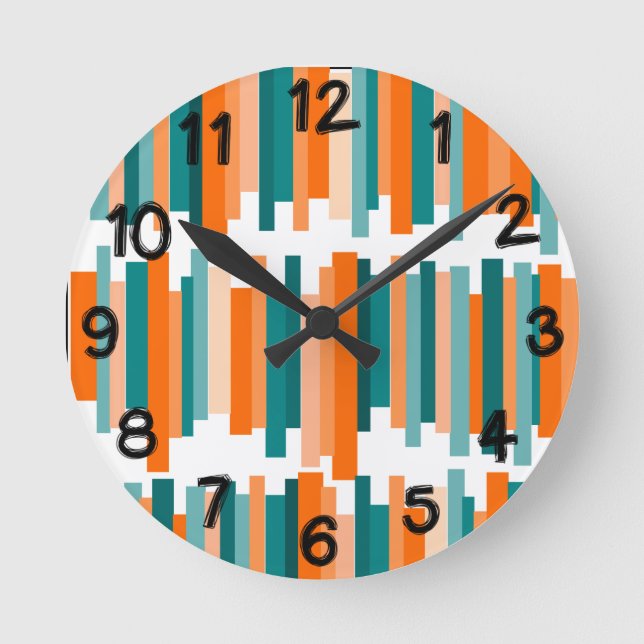 Reloj Redondo Mediano Líneas jagadas - Verde azulado y Naranja (Anverso)